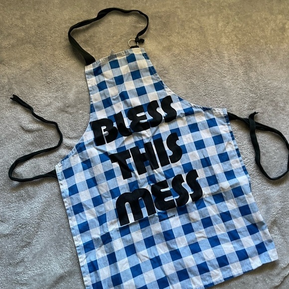 Vintage “Bless This Mess” Blue Checkered Apron - Picture 2 of 5